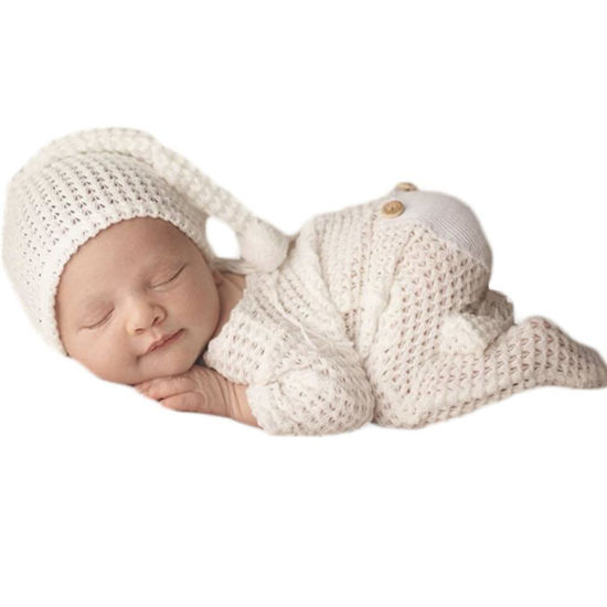 Picture of Fashion Luxury Newborn Boy Girl Baby Photo Shoot Props Outfits Crochet Clothes Long Tail Hat Pants Photography Shoot Props (White)