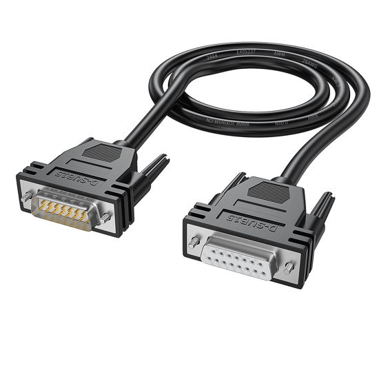 Picture of JUXINICE DB15 Male to Female Extension Cable Cord Black M/M Cable 26AWG Copper D-SUB 15 PIN Shielded Cable (10feet / 3M, Male to Female)