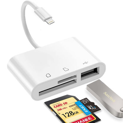Picture of SD Card Reader for iPhone Lightning to 3 in 1 USB Camera Adapter OTG Micro SD TF Memory Card Reader for iPad