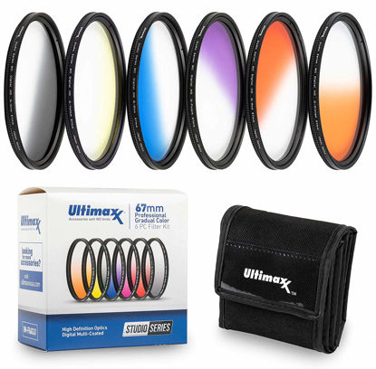Picture of 67MM Ultimaxx Professional Six Piece Gradual Color Filter Kit (Orange, Yellow, Blue, Purple, Red, Grey) for Camera Lens with 67MM Filter Thread and Protective Filter Pouch