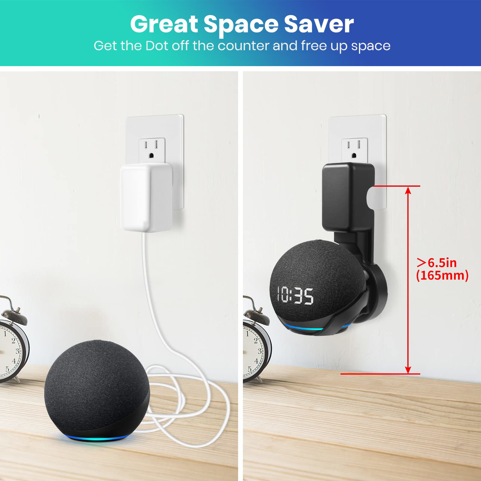 Esource Wall Mount Holder For Amazon Echo Dot 5th & 4th Gen – Black – Secure & Easy Install