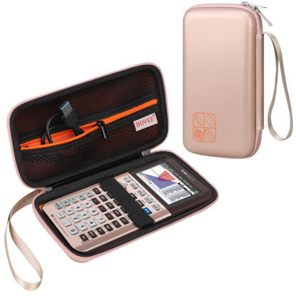 Picture of BOVKE Hard Calculator Case Compatible with Texas Instruments TI-84 Plus CE Color Graphing Calculator/TI-83 Plus CE, Extra Zipped Pocket for USB Cables, Charger, Manual and More, Rose Gold