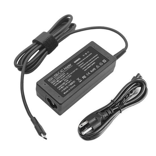 Picture of 65W 45W USB C Laptop Power Replacement Adapter Charger for Lenovo Chromebook/Yoga/ThinkPad L580 L590 E580 E585 P43s P53s with Power Cord