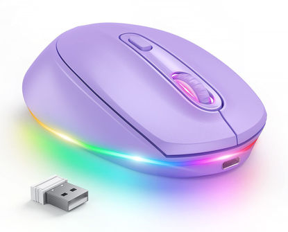 Picture of seenda Wireless Mouse, Rechargeable Light Up Mouse for Laptop, Small Cordless Mice with Quiet Click LED Rainbow Lights for PC Computer Kids Chromebook Windows Mac, Purple