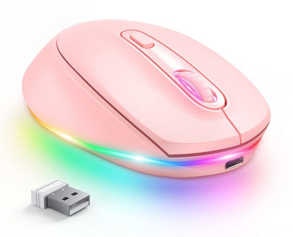 Picture of seenda Wireless Mouse, Rechargeable Light Up Mouse for Laptop, Small Cordless Mice with Quiet Click LED Rainbow Lights for PC Computer Kids Chromebook Windows Mac,Hot Pink
