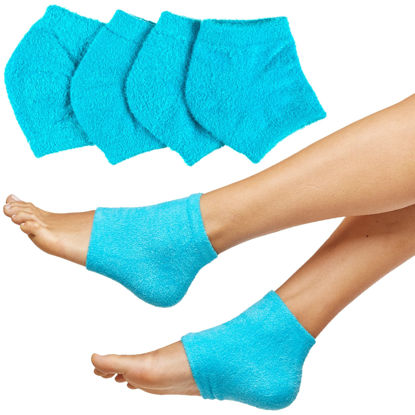 Picture of ZenToes Moisturizing Fuzzy Sleep Socks with Vitamin E, Olive Oil and Jojoba Seed Oil to Soften and Hydrate Dry Cracked Heels (Regular, Blue)