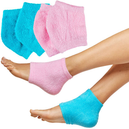 Picture of ZenToes Moisturizing Fuzzy Sleep Socks with Vitamin E, Olive Oil and Jojoba Seed Oil to Soften and Hydrate Dry Cracked Heels (Regular, Blue and Pink)