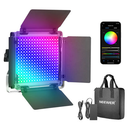 Picture of Neewer 660 PRO RGB Led Video Light with APP Control, 50W Video Lighting 360°Full Color, CRI 97+ with Barndoor/U Bracket for Gaming, Streaming, YouTube, Webex, Broadcasting, Web Conference, Photography