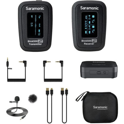 Picture of Saramonic Advanced 2.4 GHz Wireless Clip-On Microphone System with Lavalier & Dual-Channel Receiver for Cameras, Mobile Devices and More (Blink 500 Pro B1), Black,1x TX - TRS/TRRS, BLINK500PROB1