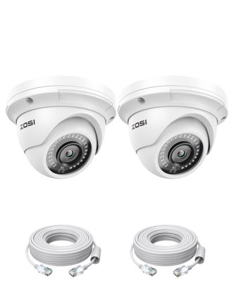 Picture of ZOSI 2PK 5MP Add-on POE IP Security Camera with Etherent Cables PoE Dome Camera with Night Vision,IP66 Weatherproof, Compatible with ZOSI 4K/5MP NVR(Model:ZR08EN,ZR08DN,ZR08PN,ZR16DK)