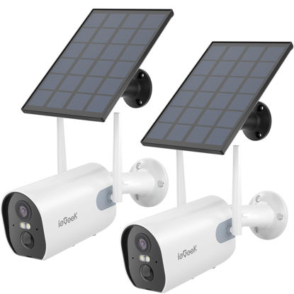 Picture of ieGeek Solar Security Cameras Wireless Outdoor 2 Pack, Battery Powered WiFi Home Surveillance Cam with Smart Siren & Spotlight, Motion Sensor Camera System 2K, 2 Way Audio/IP65 Waterproof