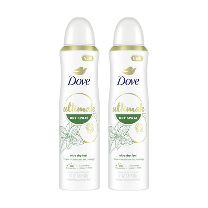 Picture of Dove Ultimate Dry Spray Antiperspirant Cucumber Water And Mint 2 Count For 72-Hour Sweat And Odor Protection With Triple Moisturizer Technology 3.8oz