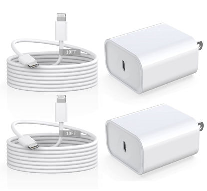 Picture of iPhone Charger Fast Charging 10 FT Apple MFi Certified, 2 Pack PD 20W USB C Wall Charger Block with 10FT Long Type C to Lightning Fast Charging Data Sync Cable for iPhone 14 13 12 11 XS XR X 8 iPad