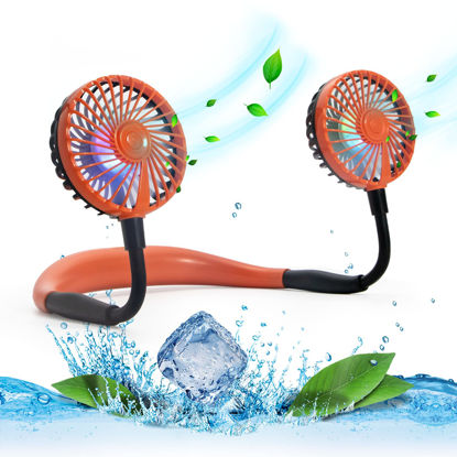 Picture of VAGAU Portable Cooling Neck Fan, Rechargeable USB Personal Neck Fan with Colorful LED lights, 360° Rotation, Wearable Neck Fan Air Conditioner for Office Travel Sport, 3 Adjustable Speeds（Orange）