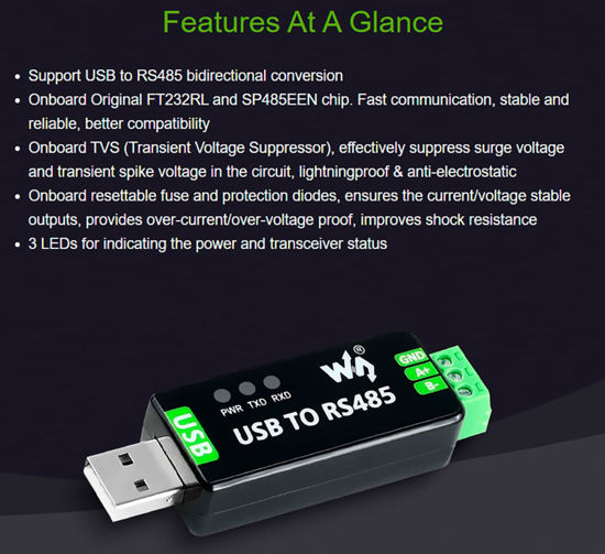 Waveshare USB To RS485 Converter - FT232RL & SP485EEN Industrial Communication