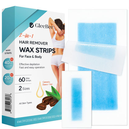 Picture of Gleebee Wax Strips 60 counts, Waxing Strips for Hair Removal including 40 Body trips and 20 Facial Strips, Hair Removal for Face, Arms, Legs, Underarms and Bikini