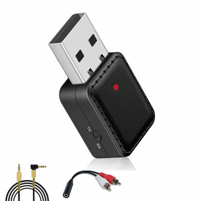 Picture of Upgrade USB Bluetooth 5.0 Car Bluetooth Receiver and Transmitter with Mode Switch RCA,Aux Bluetooth Adapter USB to 3.5mm Jack Wireless Music Audio Receiver with Mic for Car Speakers Home TV Laptop PC