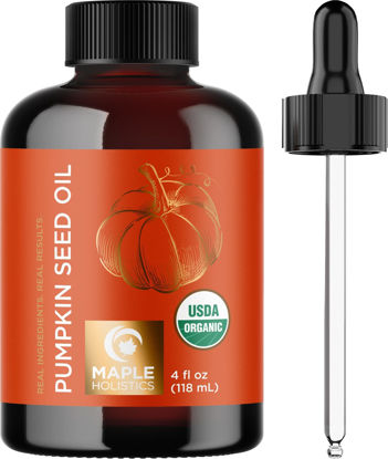 Picture of Certified Organic Pure Pumpkin Seed Oil for Damaged Hair And Growth Dry Skin and Anti Aging Serum, Naturally Occurring Biotin and Zinc