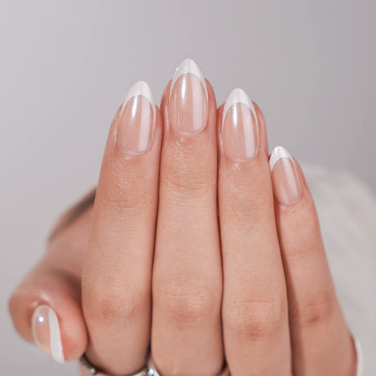 Picture of French Tip Press On Nails - BTArtbox White Press On Nails Almond, Medium Glue On Nails with Nail Glue, Reusable Stick On Nails in 15 Sizes - 30 Soft Gel Fake Nails Kit, Classic