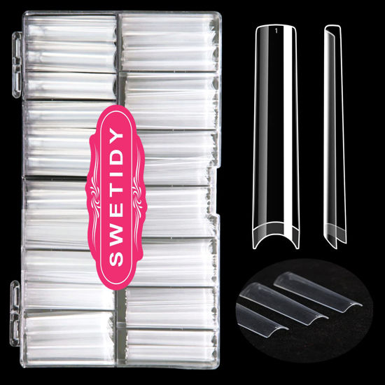 Picture of No C Curve 3XL Long Square Nail Tips for Acrylic Nails Professional, SWETIDY 360PCS Clear Straight Flattened Half Cover False Nails Tips with Case for Nail Salons and Home DIY, 12 Sizes