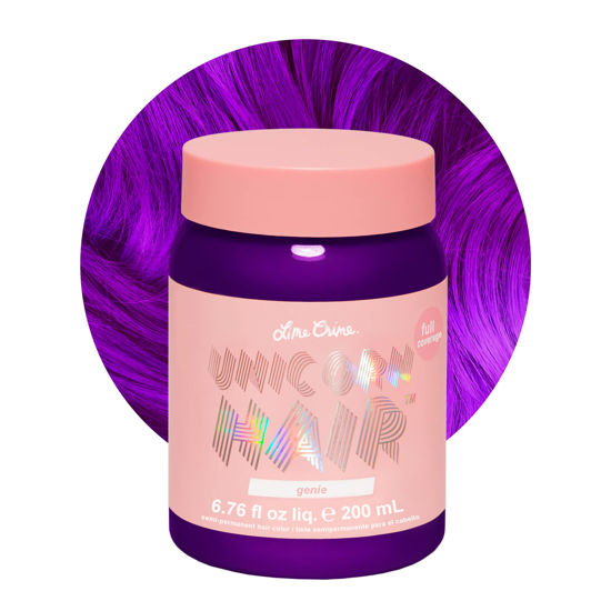 Picture of Lime Crime Unicorn Hair Dye Full Coverage, Genie (Deep Violet Purple) - Vegan and Cruelty Free Semi-Permanent Hair Color Conditions & Moisturizes - Temporary Purple Hair Dye With Sugary Citrus Vanilla Scent