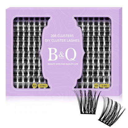 Picture of Lash Clusters 208 PCS Cluster Lashes Individual Lashes B35 Eyelash Extensions 10-18mm DIY Lash Extensions D Curl Volume Wispy Soft Comfortable Band False Lashes (D-10-18MIX,B35)