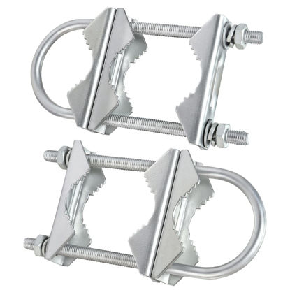 Picture of Double Antenna Mast Clamp V Jaw Block with U Bolts, Heavy Duty Mast to Mast Mount Bracket Kit for Outdoor Antenna 2 Sets
