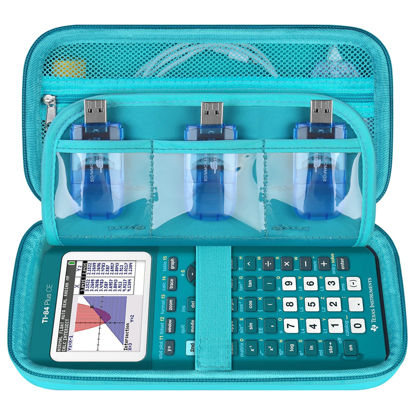 Picture of Supmay Hard Travel Case for Texas Instruments TI-84 Plus CE/TI-84 Plus/TI-83 Plus CE Color Graphing Calculator, Storage Holder with Mesh Pockets for USB Power Charger Cable, User Manual, Teal