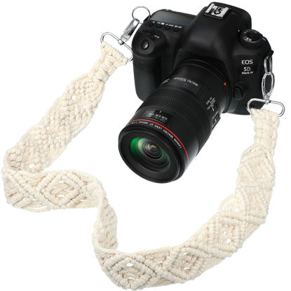 Picture of Weewooday Macrame Camera Strap Bag Shoulder Strap Woven Natural Cotton Cord Bag Strap for Women, Men (White,31.5 x 1.5 Inches)