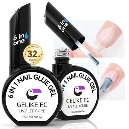 Picture of Gelike EC Milky White Gel Nail Glue 32ML - Vitamin B&E 6 in 1 Extra Strong Brush on Nail Glue for Acrylic Nails,2PCS Long Lasting Base Gel Adhesive Jelly UV Nail Glue for Press On Nail Tips,Need Cure