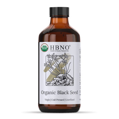 Picture of HBNO Organic Black Seed Oil - Huge 8 oz (240ml) Value Size - USDA Certified Organic Black Seed Oil, Cold Pressed for Face, Body, Lips, Shampoo & Conditioner