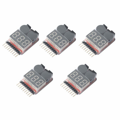 Picture of DEVMO 5pcs 1S~8S LiPo Life LiMn Voltage Checker Tester, Low Voltage Warning Alarm Buzzer with LED Indicator fit Remote Control Helicopter Spare Parts Monitor