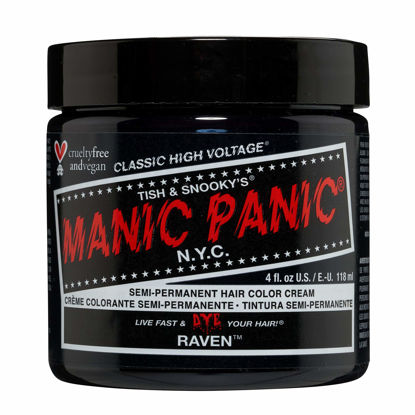 Picture of MANIC PANIC Raven Black Hair Dye - Classic High Voltage - Semi Permanent Cool-toned Black Hair Color With A Blue/Green Undertone - Vegan, PPD And Ammonia Free (4oz)