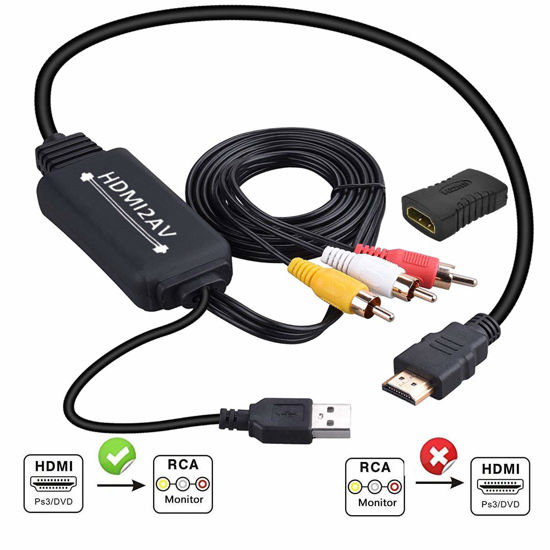HDMI to RCA Converter HDMI to RCA Cable 1080P HDMI to AV Adapter Cable Supports NTSC for TV Stick Roku Chromecast Apple TV PC Laptop Xbox