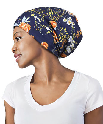 Picture of Satin Lined Headwear for Frizzy Hair Slap Slouchy Sleep Bonnets Star in Black