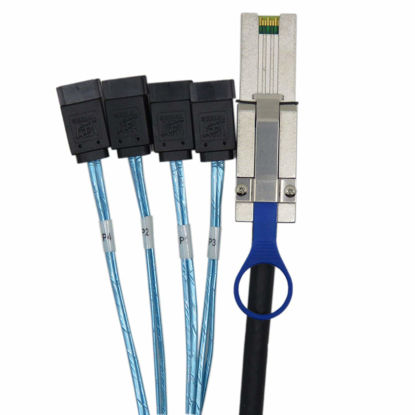 Picture of CableDeconn Mini SAS 26P SFF 8088 Male to 4 SATA 4Pin Female 2m 6.6FT Cable with Latch,Mini SAS Host/Controller to 4 SATA Target/Backplane