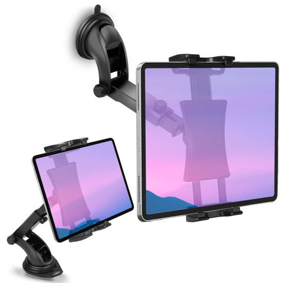 Picture of Car Dashboard & Windshield Tablet Mount Holder, 360° Rotation Window Dash Stand for iPad Pro 12.9/11/10.5/9.7/Air/Mini, Samsung Galaxy Tab, 4.7-12.9" Tablets & Phone, TPU Suction Cup Sticky Gel & Pad