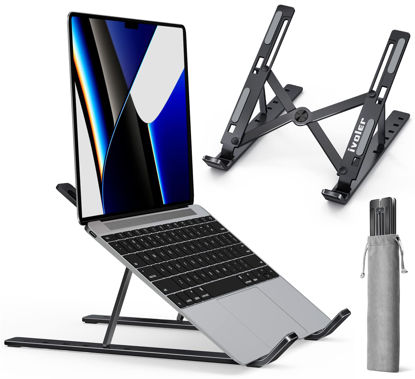 Picture of ivoler Laptop Stand, Laptop Holder Riser Computer Tablet Stand, 6 Angles Adjustable Aluminum Ergonomic Foldable Portable Desktop Holder Compatible with MacBook,iPad, HP, Dell, Lenovo 10-15.6” Black