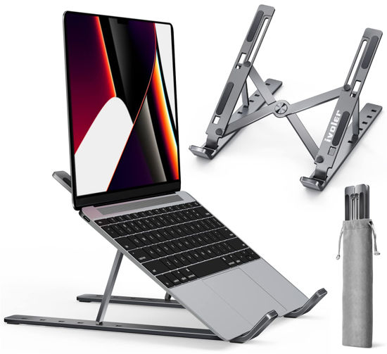 Picture of ivoler Laptop Stand, Laptop Holder Riser Computer Tablet Stand, 6 Angles Adjustable Aluminum Ergonomic Foldable Portable Desktop Holder Compatible with MacBook,iPad, HP, Dell, Lenovo 10-15.6” Gray