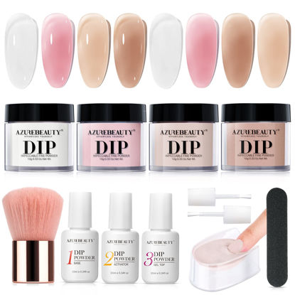 Picture of AZUREBEAUTY 12 Pcs Dip Powder Nail Kit, Summer Translucent Jelly Nude Milky White Pink Brown Sheer 4 Colors Dipping Powder Liquid Set with Base/Top Coat Activator for French Nail Art Manicure DIY Gift