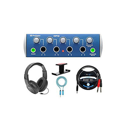 Picture of PreSonus HP4 4-Channel Compact Headphone Amplifier Bundle with Samson SR350 Over-Ear Stereo Headphones, Blucoil Aluminum Headphone Hook, 6' 3.5mm Extension Cable, 5' TRS to TS Stereo Breakout Cable