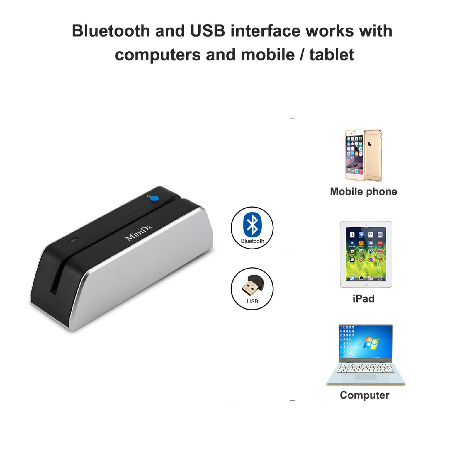 GetUSCart- MSR X6 Bluetooth Magnetic Swipe Card Reader Writer Encoder 3 ...