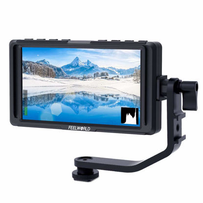 Picture of FEELWORLD F5 5 Inch DSLR On Camera Field Monitor Small Full HD 1920x1080 IPS Video Peaking Focus Assist with 4K HDMI 8.4V DC Input Output Include Tilt Arm