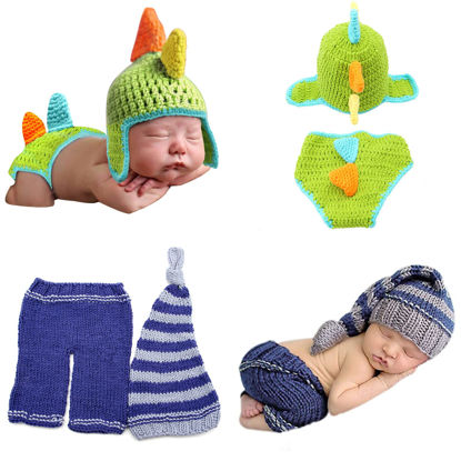 Picture of ZOCONE 2 Sets Cotton Knitted Newborn Photography Costume Set Cute Photoshoot Outfits Baby Hat/Pants Photography Props for Girls and Boys (0-3 Months)