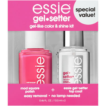 Picture of Essie Gel Setter Longwear & Shine Color Kit, Mod Sqaure,Hot Pink Nail Polish + Top Coat, Gifts For Women And Men, 0.46Oz Each