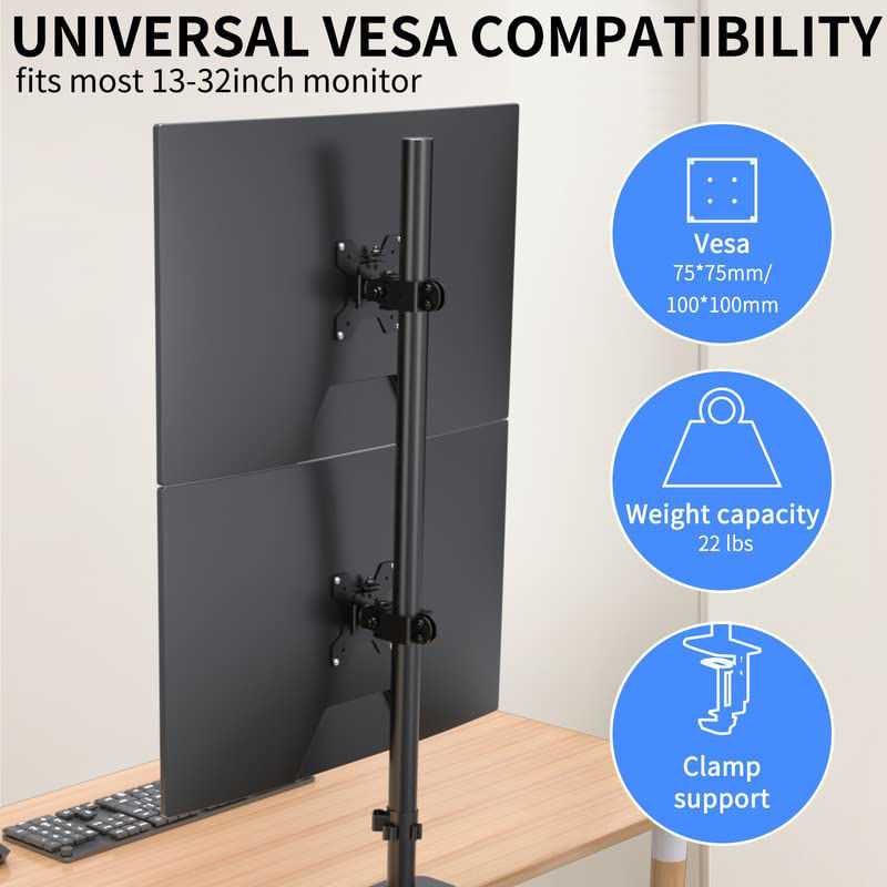 GetUSCart Pholiten Tall Vertically Stacked Dual Monitor Desk Mount