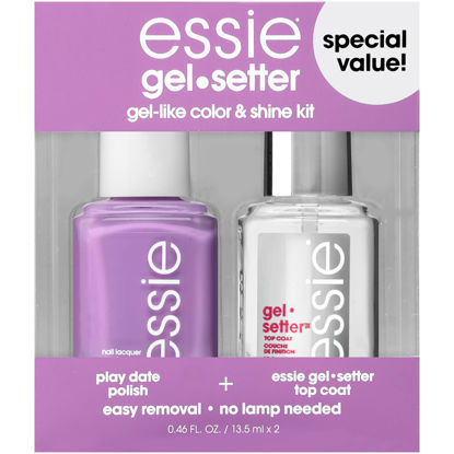 Picture of Essie Gel Setter Longwear & Shine Color Kit, Play Date, Bright Purple Nail Polish + Top Coat, Gifts For Women And Men, 0.46Oz Each