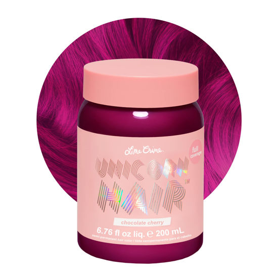 Picture of Lime Crime Unicorn Hair Dye Full Coverage, Chocolate Cherry (Burgundy Red) - Vegan and Cruelty Free Semi-Permanent Hair Color Conditions & Moisturizes - Temporary Red Hair Dye With Sugary Citrus Vanilla Scent