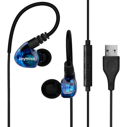 Picture of USB Earbuds with Microphone for PC Laptop, 6.5Ft Long Cord Wired USB Headphones Headset for Computer Desktop Chromebook MacBook, Lightweight Over Ear in-Ear Earphones w Case, Control & Mute Function