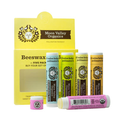 Picture of Moon Valley Organics Beeswax Lip Balm for Moisturizing Lips and Cuticles (Vanilla | Lime | Honey | Blackberry | Mint Vanilla, 5 Count (Pack of 1))